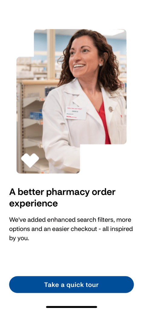 First page of the overlay, featuring a smiling woman in a pharmacist coat. 